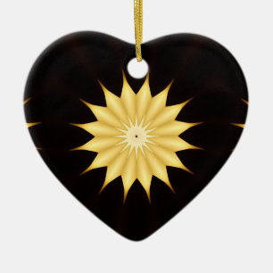Ornement Cœur En Céramique Kaleidoscope Design Bright Yellow Star
