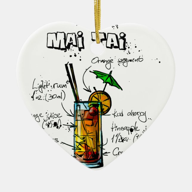 Ornement Cœur En Céramique L'AMI Tai de recette de cocktail (Devant)