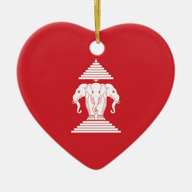 Ornement Cœur En Céramique Laotian Erawan 3 Tête Elephant Coeur Drapeau (Devant)
