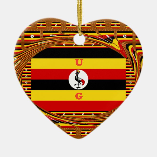Ornement Cœur En Céramique L'Art Vibrant Ouganda Inspiré Du Drapeau (Devant)
