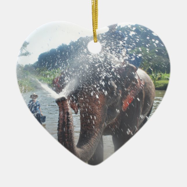 Ornement Cœur En Céramique L'eau de pulvérisation d'éléphant (Devant)