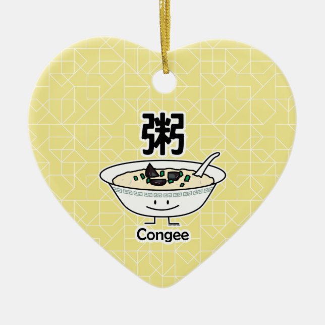 Ornement Cœur En Céramique Les Chinois de bol de gruau de gruau de riz de (Devant)