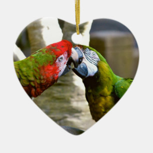 Ornement Cœur En Céramique Les inséparables embrassant l'ara Parrots