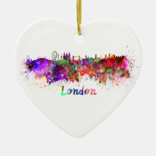 Ornement Cœur En Céramique Londres skyline en aquarelle