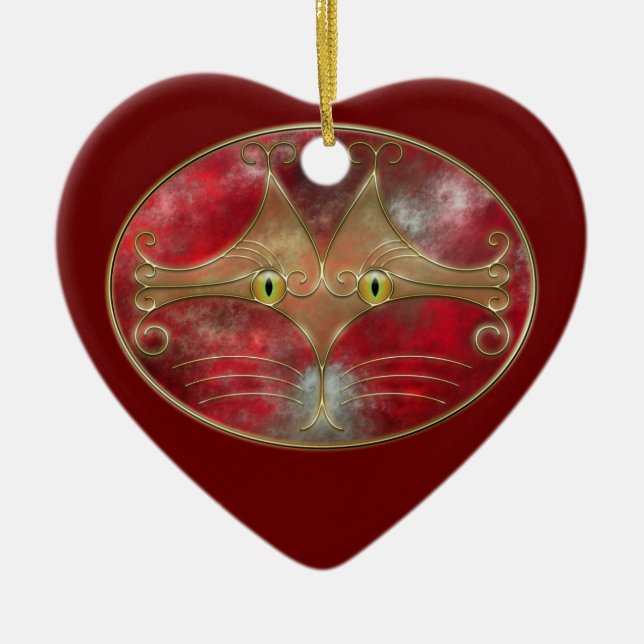 Ornement Cœur En Céramique L'ornement des yeux de chat (Devant)