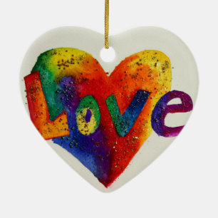 Ornement Cœur En Céramique Love Rainbow Heart Parties scintillant Art Peintur