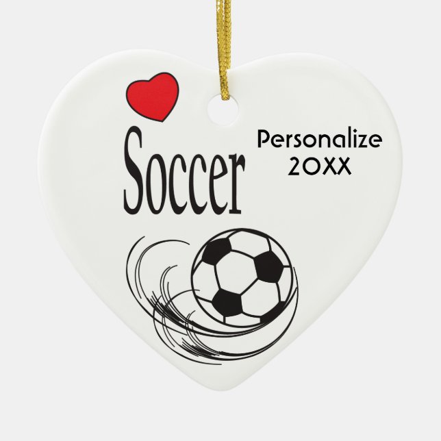 Ornement Cœur En Céramique Love Red Heart Soccer Ball (Devant)