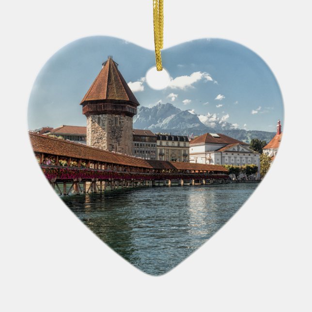 Ornement Cœur En Céramique Luzerne de pont de chapelle, Suisse (Devant)