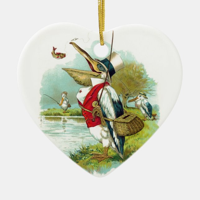 ORNEMENT CŒUR EN CÉRAMIQUE M. PELICAN FISHING HEART (Devant)