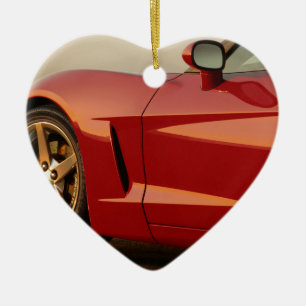 Ornement Cœur En Céramique Ma Corvette rouge