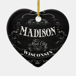 Ornement Cœur En Céramique Madison, le Wisconsin - ville folle