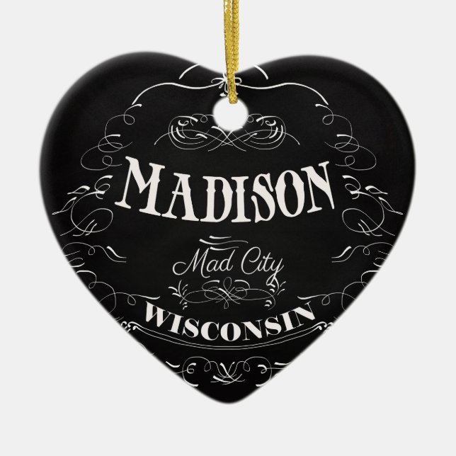 Ornement Cœur En Céramique Madison, le Wisconsin - ville folle (Devant)