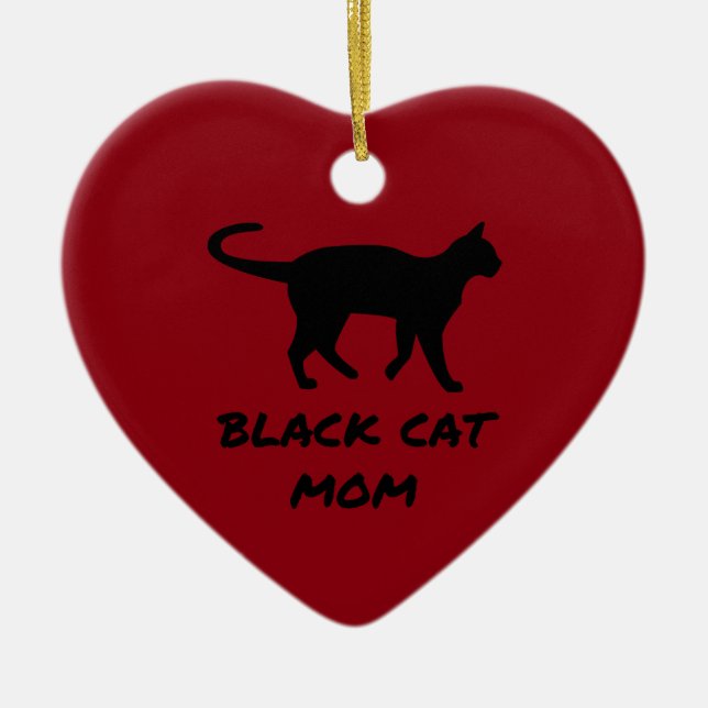 Ornement Cœur En Céramique Maman de chat noir (Devant)