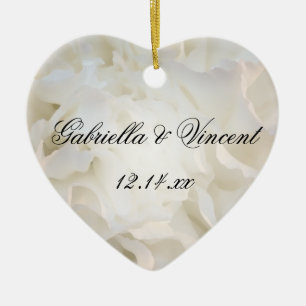 Ornement Cœur En Céramique Mariage floral de carnation blanche