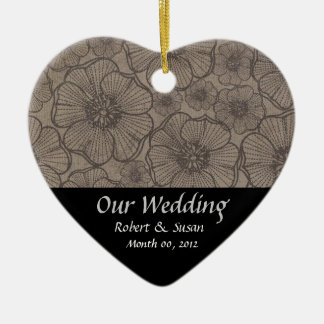 Ornement Cœur En Céramique Mariage floral noir et gris Favoriser l'éveil