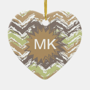 Ornement Cœur En Céramique Melon Brandy Scribble ZigZag Motif