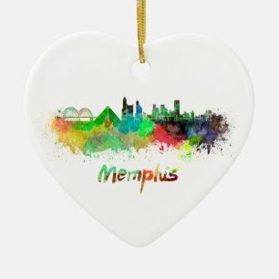 Ornement Cœur En Céramique Memphis skyline in watercolor