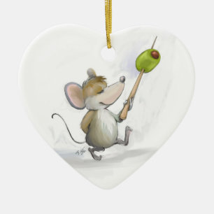 Ornement Cœur En Céramique Merry Mouse Moe avec Olive Heart Orament