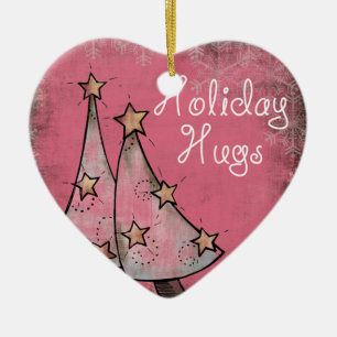 Ornement Cœur En Céramique mignon serres vacances arbres de noël rose