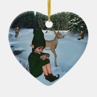 Ornement Cœur En Céramique Mlle Ornament d'Elf Chris de neige de Noël