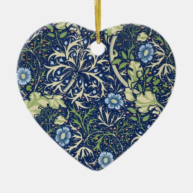 Ornement Cœur En Céramique Modèle floral bleu (Devant)