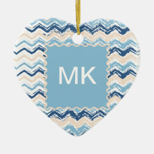 Ornement Cœur En Céramique Motif de Chevron de l'océan pacifique