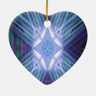 Ornement Cœur En Céramique Motif d'étoile bleue lumineuse