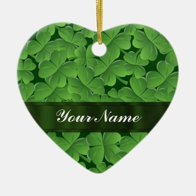 Ornement Cœur En Céramique Motif vert de shamrock (Devant)