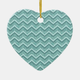 Ornement Cœur En Céramique Motif ZigZag Parties scintillant Turquoise
