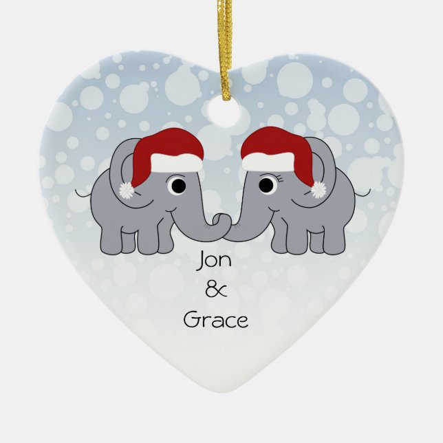 Ornement Cœur En Céramique Noël des éléphants (Devant)