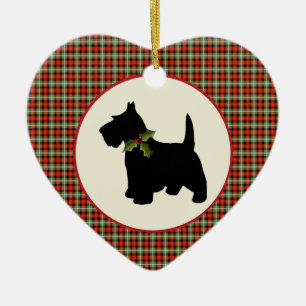 Ornement Cœur En Céramique Noël écossais de plaid de chien de Scottie
