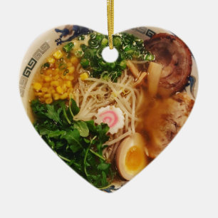 Ornement Cœur En Céramique Nouilles de Ramen de porc