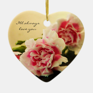 Ornement Cœur En Céramique Oeillets roses