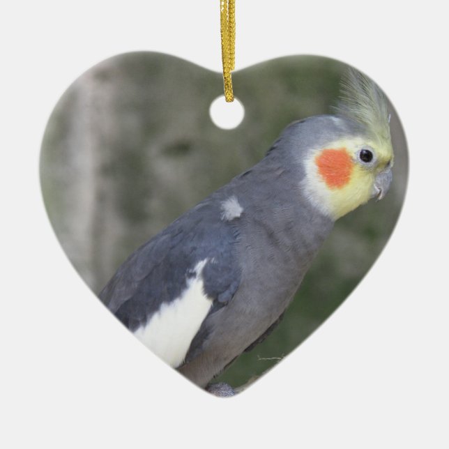Ornement Cœur En Céramique Oiseau de Cockatiel (Devant)
