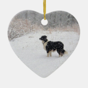 Ornement Cœur En Céramique ornament - Let it Snow ! Border Collie