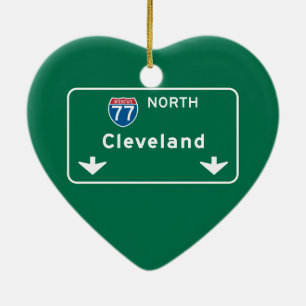 Ornement Cœur En Céramique Panneau routier de Cleveland, OH