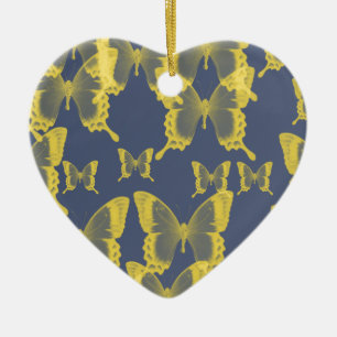 Ornement Cœur En Céramique papillon jaune