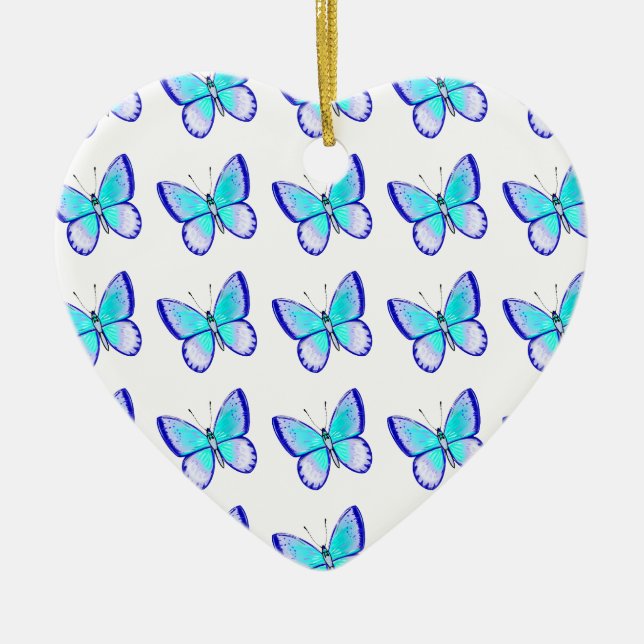 Ornement Cœur En Céramique Papillons assez bleus (Devant)