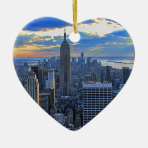 Ornement Cœur En Céramique Paysage urbain de NYC en fin d'après-midi à l'appr