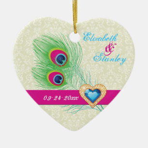 Ornement Cœur En Céramique Peacock plumes bijou coeur mariage Enregistrer la