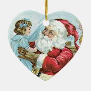 Ornement Cœur En Céramique Père Noël vintage avec enfant - cœur