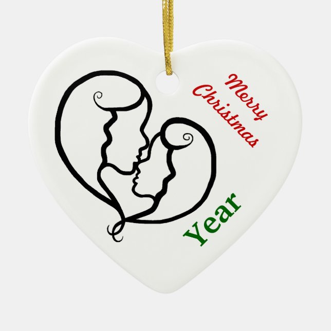 Ornement Cœur En Céramique Personnaliser lesbienne d'ornement de Noël d'icône (Devant)