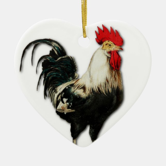 Ornement Cœur En Céramique Personnaliser rouge de poulet de coq (Devant)