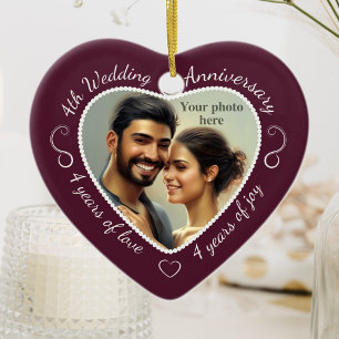 Ornement Cœur En Céramique Photo du 4e anniversaire du Mariage