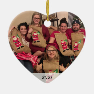 Ornement Cœur En Céramique Photo familiale simple recto sur mesure Noël