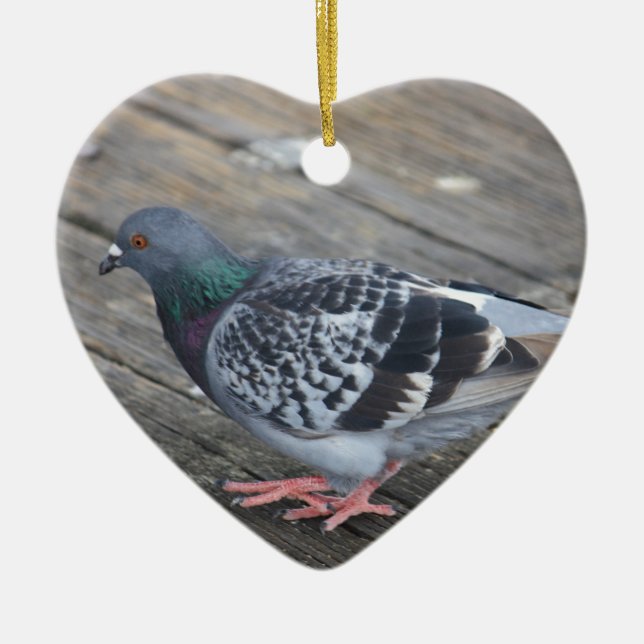 Ornement Cœur En Céramique Pigeon (Devant)