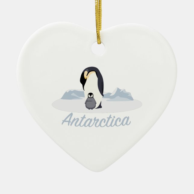 Ornement Cœur En Céramique Pingouins de l'Antarctique (Devant)