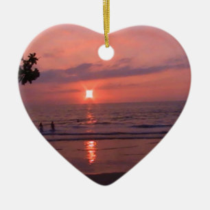 Ornement Cœur En Céramique Plage romantique Hawaii Sunset Ocean Beach