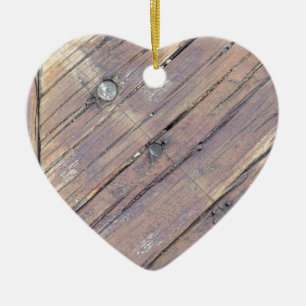 Ornement Cœur En Céramique Plaque texturée en bois patiné