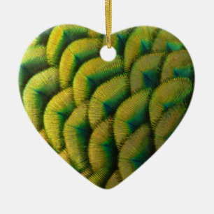 Ornement Cœur En Céramique Plumes de paon II Nature colorée